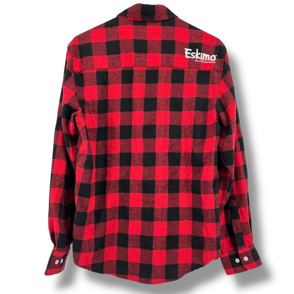 Eskimo Ice Fishing Gear Mens Flannel Shirt Red Black Plaid Button Up Small - Picture 3 of 9
